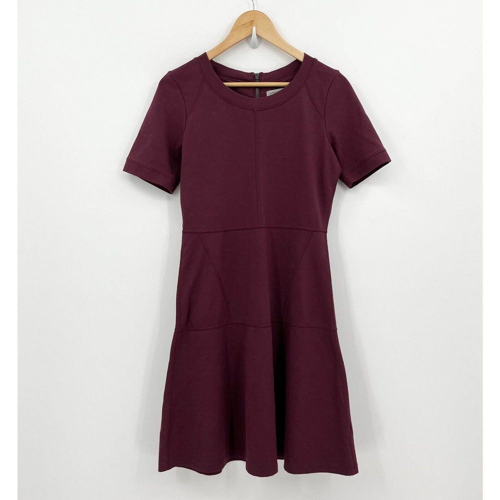 Athleta Dress Womens Small En Route Ponte Red Purple Fit Flare Zip Back Stretch
